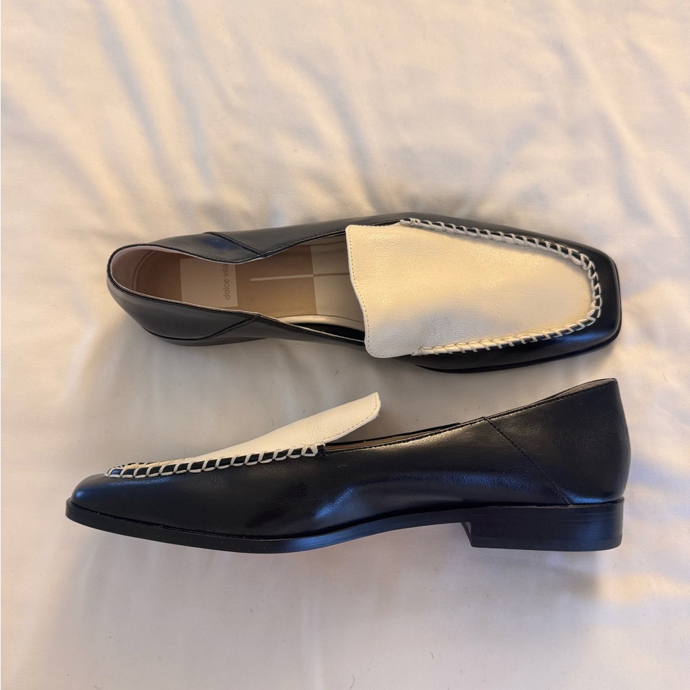 NEW Dolce Vita Beny Black and White Two-Tone Leather Loafers sz 9.5
